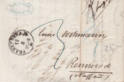 Hessen vollständiger Vorphilabrief aus dem Jahr 1866 von Frankfurt nach Rennerod 8