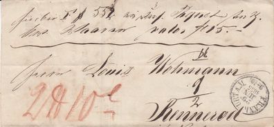 Hessen vollständiger Vorphilabrief aus dem Jahr 1855 von Frankfurt nach Rennerod 9
