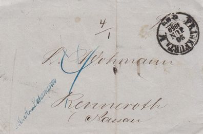 Hessen vollständiger Vorphilabrief aus dem Jahr 1858 von Frankfurt nach Rennerod 18