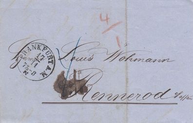 Hessen vollständiger Vorphilabrief aus dem Jahr 1865 von Frankfurt nach Rennerod 20
