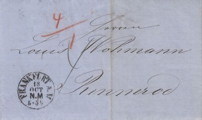 Hessen vollständiger Vorphilabrief aus dem Jahr 1862 von Frankfurt nach Rennerod 22