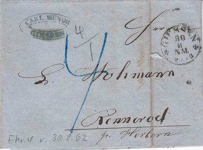 Hessen vollständiger Vorphilabrief aus dem Jahr 1862 von Giessen nach Rennerod 27