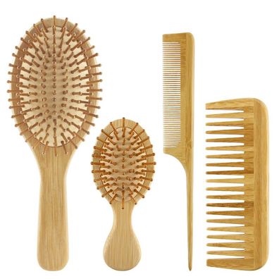 4-teiliges Bambus-Haarbürsten- und Kamm-Set, zum Entwirren (Geschenkset)