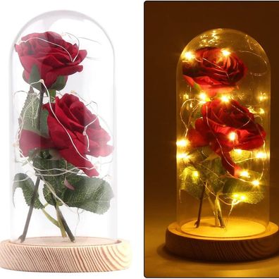 Muttertagsgeschenk in ewiger Rosenflasche, Kunstblume mit LED Licht Glaskuppel