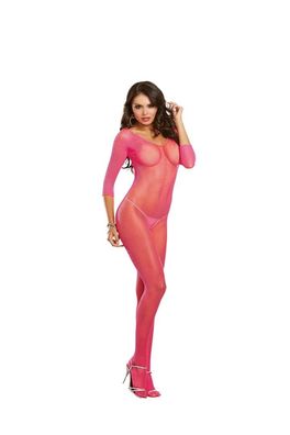 Sexy Netz Catsuit Pink Body Stocking Dessous Bodysuit Netstocking One Size S-L
