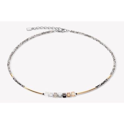 Collier - Edelstahl - Cube Story grau gold