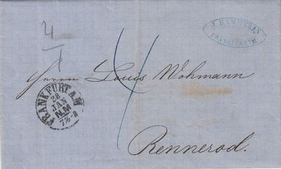 Hessen vollständiger Vorphilabrief aus dem Jahr 1864 von Frankfurt nach Rennerod 13