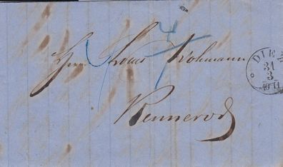 Hessen vollständiger Vorphilabrief aus dem Jahr 1868 von Diez nach Rennerod 15