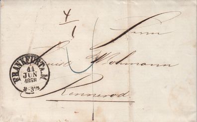 Hessen vollständiger Vorphilabrief aus Jahr 1859 von Frankfurt nach Rennerod