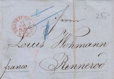 Hessen vollständiger Vorphilabrief aus dem Jahr 1863 von Frankfurt nach Rennerod 21