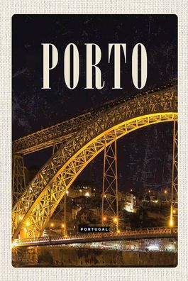 Holzschild Holzbild 18x12 cm Porto Portugal Brücke Nacht Bild