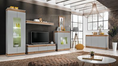 Wohnzimmer Set 5 tlg TV Ständer Modern Vitrine Holz Möbe Luxus Kommode Neu