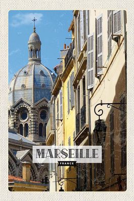 Holzschild Holzbild 18x12 cm Marseille France Retro Altstadt