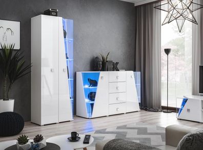 Modern Wohnzimmer Set Luxus Kommode Wohnwand Vitrine Neu Möbel Weiß