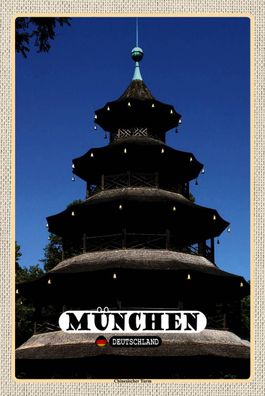 Blechschild 18x12 cm München Chinesischer Turm Baukunst
