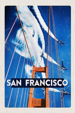 Blechschild 18x12 cm San Francisco Brücke Flugzeug Himmel