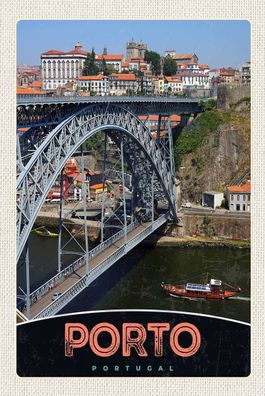 Holzschild Holzbild 18x12 cm Porto Portugal Europa Brücke