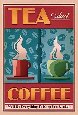 Holzschild 20x30 cm - Tea And Coffee Tee Und Kaffee