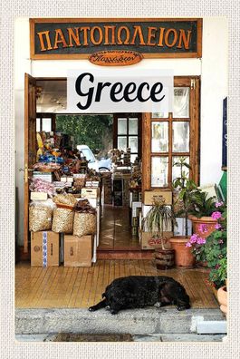 Holzschild Holzbild 18x12 cm Greece Griechenland Hund Lebensmittel