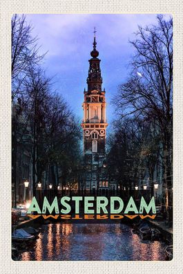 Blechschild 18x12 cm Amsterdam Reiseziel Munt Tower
