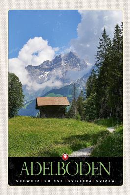 Blechschild 18x12 cm Adelboden Schweiz Wälder Häuschen