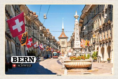 Blechschild 18x12 cm Bern Schweiz Altstadt Flaggen