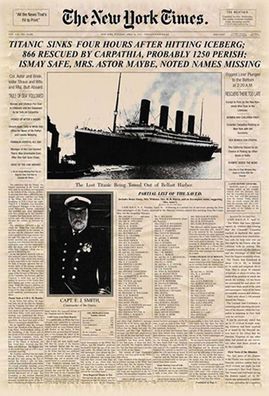 Blechschild 20x30 cm New York Times Titanic sinks