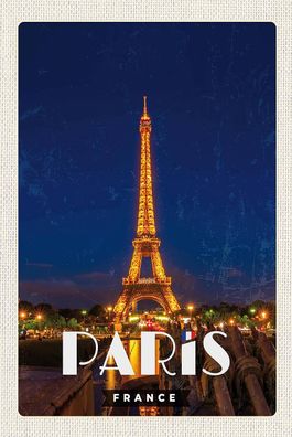Blechschild 18x12 cm Paris France Eiffelturm Nacht Lichter