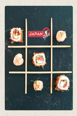 Blechschild 18x12 cm Japan Soja Sushi Fisch Gurke Stäbchen
