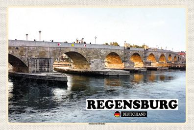 Blechschild 18x12 cm Regensburg Steinerne Brücke Fluss