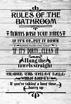 Holzschild Holzbild 20x30 cm rules of the bathroom wash hands