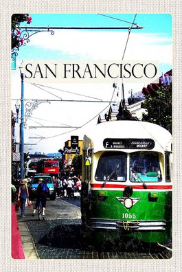 Holzschild 18x12 cm - San Francisco Menschen Straßenbahn