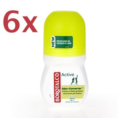 Borotalco Active Deo Roller Lime & Zeder 6x 50 ml ohne Alkohol