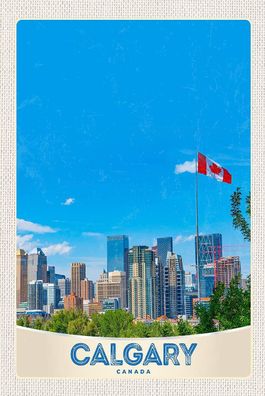 Holzschild Holzbild 18x12 cm Calgary Kanada Stadt Flagge