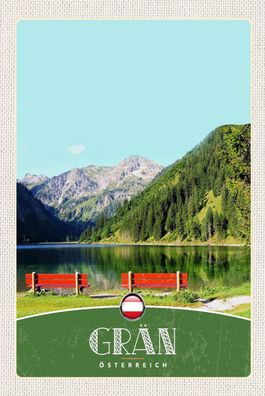 Holzschild 18x12 cm - Grän Österreich rote Bank Wälder Natur
