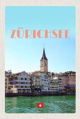 Blechschild 18x12 cm Zürich Schweiz Ausblick See auf Stadt