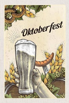 Blechschild 18x12 cm München Oktoberfest Brezel Bier Wurst