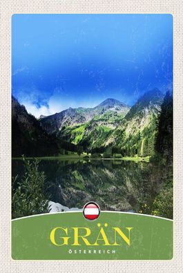 Holzschild 18x12 cm - Grän Österreich Wälder See Natur Berg