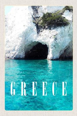 Holzschild 18x12 cm - Greece Meer Strand Stein Höhle
