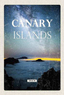 Holzschild 18x12 cm - Canary islands Spain Nacht Sterne