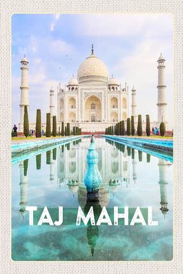 Holzschild Holzbild 18x12 cm Indien Vordergarten Taj Mahal