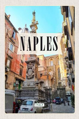 Holzschild Holzbild 18x12 cm Naples Italy Neapel Italien Architekturtinsign