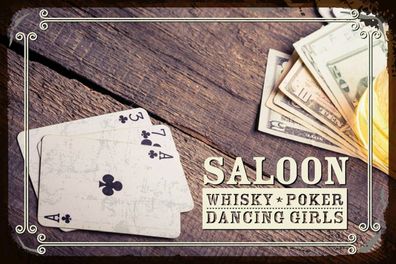Holzschild Holzbild 18x12 cm Saloon Whisky Poker Dancing