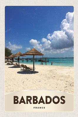 Blechschild 18x12 cm Barbados Insel Frankreich Meer Strand