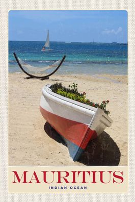 Holzschild Holzbild 18x12 cm Mauritius Indischer Ozean Boot