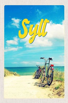 Blechschild 18x12 cm Sylt Strand Meer Sand Sommer Fahrrad
