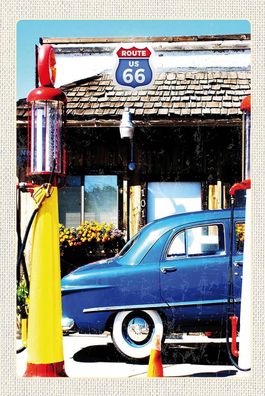 Holzschild Holzbild 18x12 cm Amerika Chicago Route 66 Tankstelle