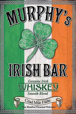 Holzschild Holzbild 18x12 cm Alkohol Murphy´s Irish Bar Whiskey