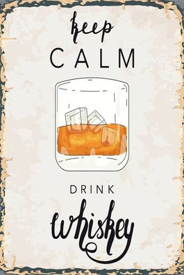 Holzschild Holzbild 18x12 cm Alkohol Keep Calm Drink Whisky