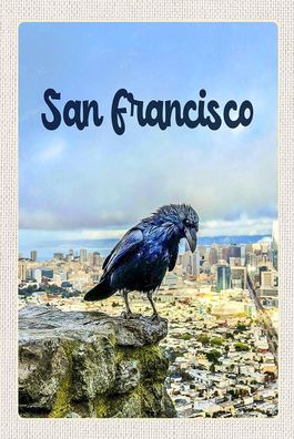 Holzschild 18x12 cm - San Francisco Aussicht Auf Stadt Rabe